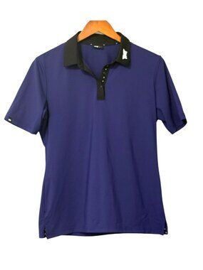 PXG Women's Black Collar Polo Shirt Black Purple Golf Performance Top EUC Size L